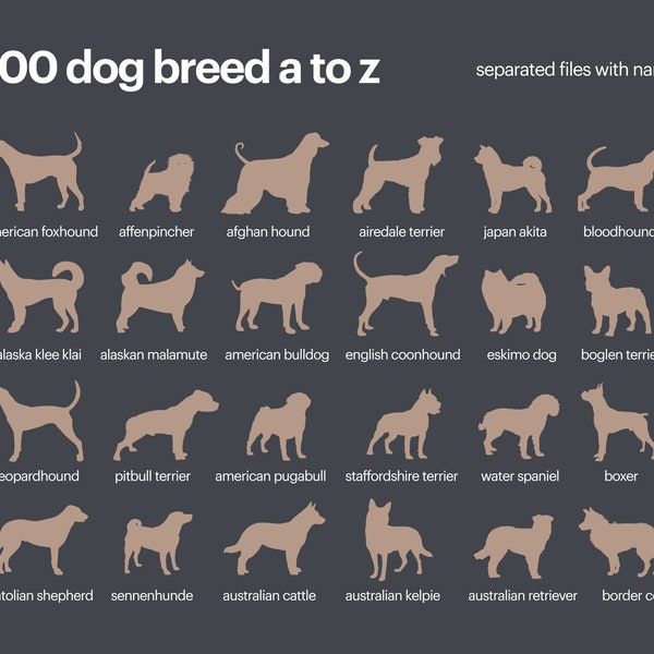 600 Dog Breeds Silhouette Bundle SVG, Dog Breed Vector Design, Dog Breeds SVG Cut File, Dog Shape SVG Clipart | Commercial License