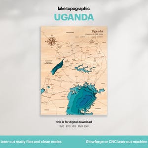 Wand Haus Dekor, Uganda Karte SVG, Holz Wand Dekor Geschenk, Topographisch, benutzerdefinierte 3D Karten, Bathymetrische Karte Kunst, Xtool, DIGITAL DOWNLOAD