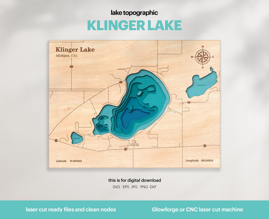 Lake House Decor, Klinger Lake Map SVG, Wood Wall Decor Gift