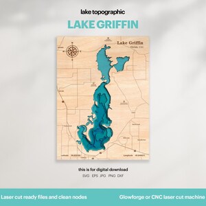 Lake House Decor, Griffin Lake Map SVG, Holz Wand Dekor Geschenk, Topographisch, 3D Benutzerdefinierte Karten, Bathymetrische Karte Kunst, Xtool, DIGITAL DOWNLOAD