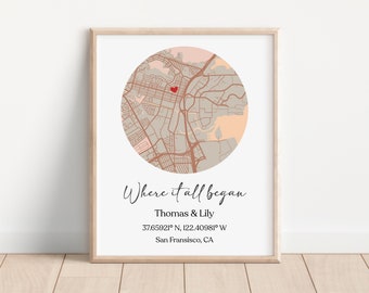 Custom Map Gift, Where it All Began, First Met Map, Couple Map, Personalized Map, Custom Digital Map, Anniversary Gift, DIGITAL DOWNLOAD