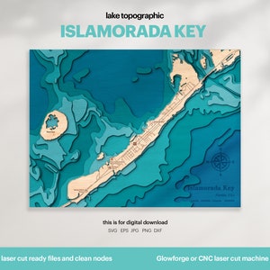 Lake House Decor, Islamorada Key Florida Kaart SVG, Houten Muur Decor Cadeau, Topografisch, 3D Aangepaste kaarten, Bathymetrische Kaart Kunst, DIGITALE DOWNLOAD