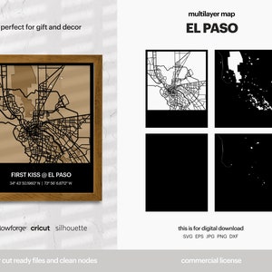 El Paso gelaagde stadsplattegrond, stadskaart kunst aan de muur, meerlagige stratenkaart, kaart wanddecoratie, laser gesneden bestand, Glowforge, SVG-bestand