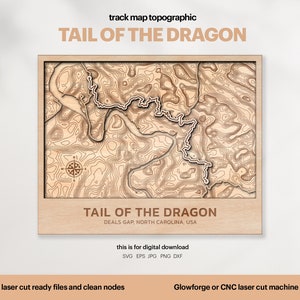 Racetracks kaarttopografie, staart van de draak kaart SVG, beroemde circuit racebaan, 3D houten baankaarten, gepersonaliseerd cadeau, DIGITALE DOWNLOAD