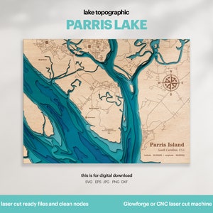 See Haus Dekor, Parris Lake Karte SVG, Holz Wand Dekor Geschenk, Topographisch, 3D Benutzerdefinierte Karten, Bathymetrische Karte Kunst, Xtool, DIGITAL DOWNLOAD