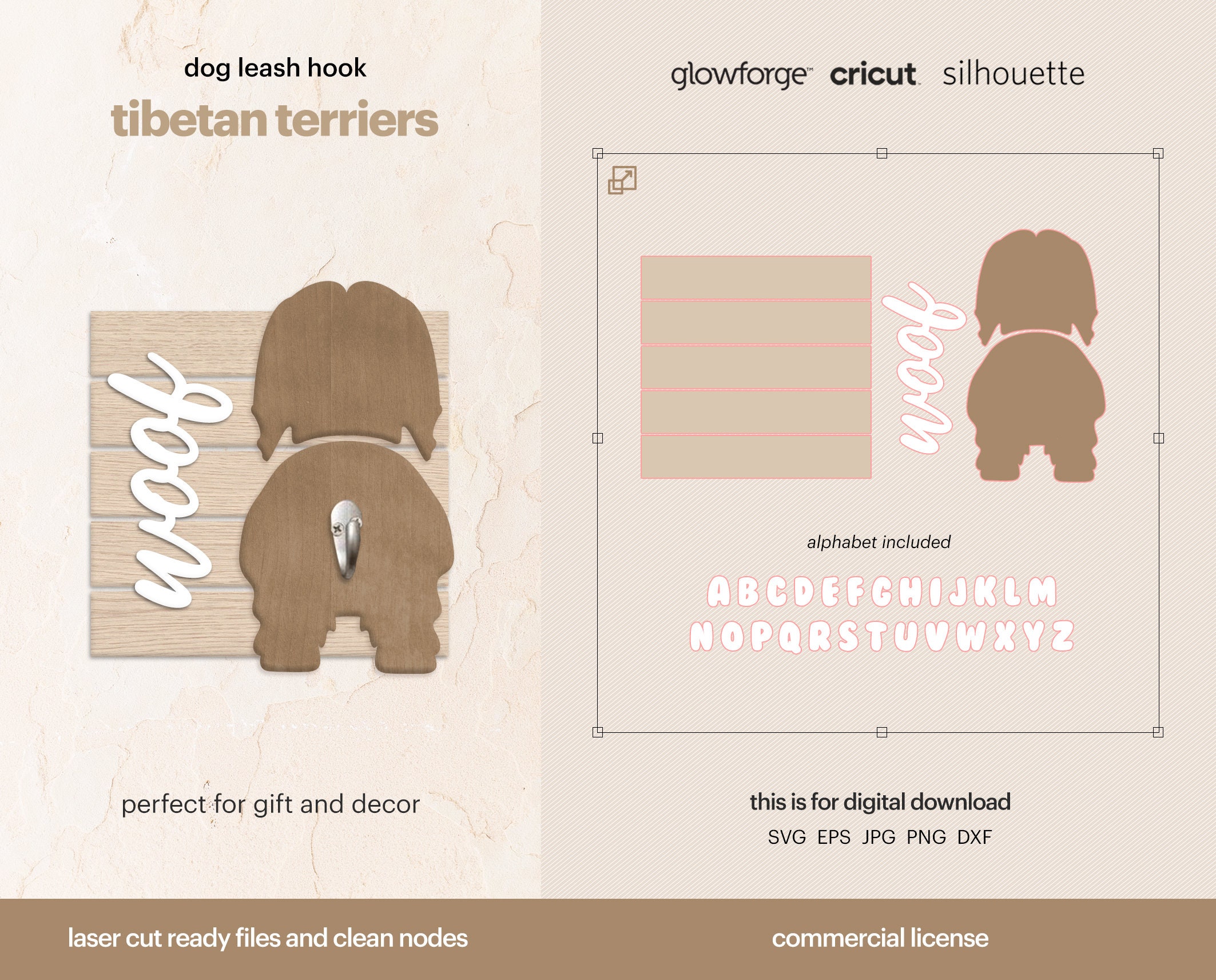 Tibetan Terriers Dog Silhouette SVG, Tibetan Terriers Dog Butt Leash Hook SVG File