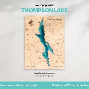See Haus Dekor, Thompson Lake Karte SVG, Holz Wand Dekor Geschenk, Topographisch, 3D Benutzerdefinierte Karten, Bathymetrische Karte Kunst, Xtool, DIGITAL DOWNLOAD