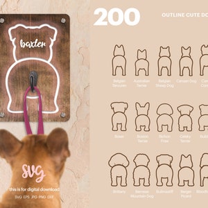 200 Outline Dog Bundle SVG, Outline Dog Butt Leash Holder SVG, Outline Cute Dog Vector Design, File di taglio SVG, Glowforge / Licenza commerciale