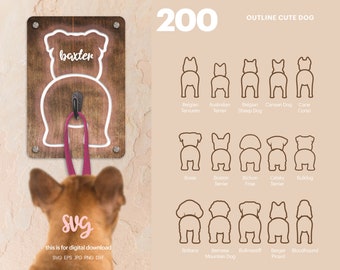 200 Outline Dog Bundle SVG, Outline Dog Butt Leash Holder SVG, Outline Cute Dog Vector Design, SVG Cut File, Glowforge | Commercial License