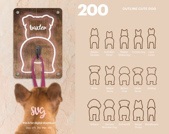 200 Dog Breed Outline SVG Bundle: Leash Holder Design (Commercial License)
