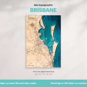 Lake House Decor, Brisbane Island Karte SVG, Holz Wand Dekor Geschenk, Topographisch, 3D Benutzerdefinierte Karten, Bathymetrische Karte Kunst, Xtool, DIGITAL DOWNLOAD