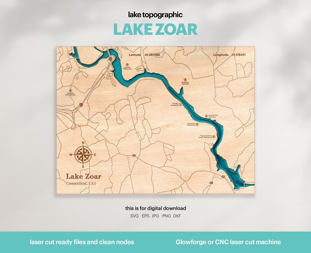 Lake House Decor, Zoar Lake Map SVG, Wood Wall Decor Gift, Topographic