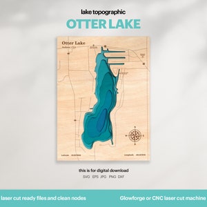 Décoration de maison au bord du lac, carte Otter Lake SVG, cadeau de décoration murale en bois, topographique, cartes personnalisées 3D, art de la carte bathymétrique, Xtool, TÉLÉCHARGEMENT NUMÉRIQUE