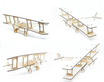 Airplane Laser Cut Files, Glowforge, svg Biplane Wood Laser Cut File Plane DXF Files for Laser Cut