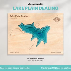 Lake Plain Dealing Topographic Map SVG: Laser Cut File (Digital Download