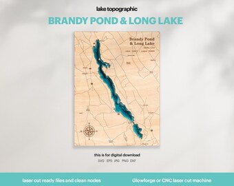 Brandy Pond & Long Lake Map SVG : 3D Topographic Lake House Decor (Digital Download)