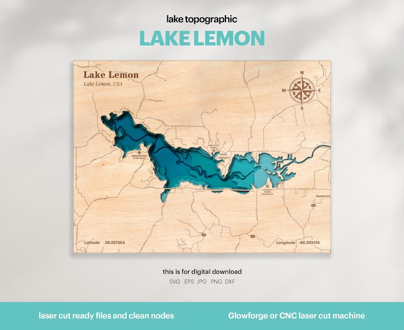 Lake Lemon Map SVG: 3D Topographic Laser Cut File (digital Download) - Etsy