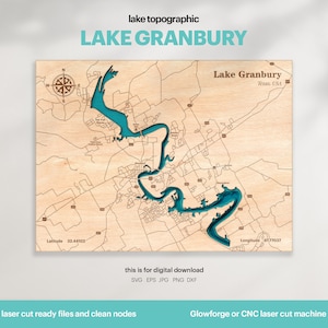 See Haus Dekor, Grandbury Lake Karte SVG, Holz Wand Dekor Geschenk, Topographisch, 3D Benutzerdefinierte Karten, Bathymetrische Karte Kunst, Xtool, DIGITAL DOWNLOAD