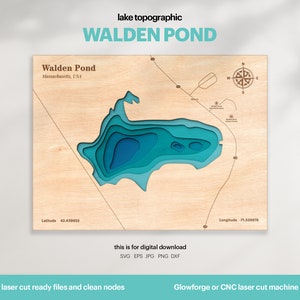 Karta över Walden Pond: 3D-topografisk laserskuren fil (digital nedladdning)