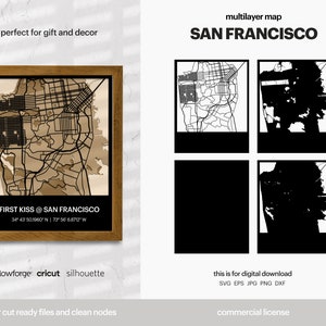 San Fransisco gelaagde stadsplattegrond, stadsplattegrond kunst aan de muur, multi-gelaagde stratenkaart, kaart wanddecoratie, laser gesneden bestand, Glowforge, SVG-bestand