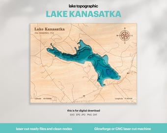 Kanasatka Lake Map SVG : 3D Topographic Lake House Decor (Digital Download)