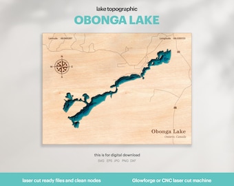 Obonga Lake Map SVG : 3D Topographic Lake House Decor (Digital Download)