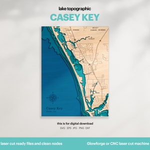 Casey Key Topographic Map SVG: 3D Wood Wall Art (Digital Download)