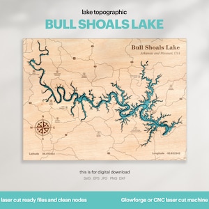 Lake House decor, scholen stierenmeer kaart SVG, houten muur decor cadeau, topografisch, aangepaste 3D-kaarten, bathymetrische kaartkunst, Xtool, DIGITALE DOWNLOAD