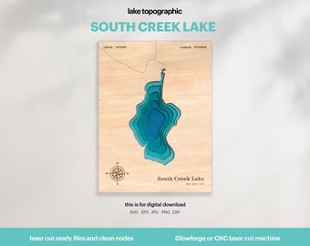 South Creek Lake Map SVG : 3D Topographic Lake House Decor (Digital Download)