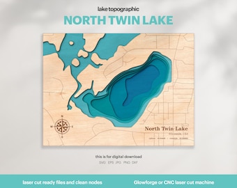 North Twin Lake Map SVG : 3D Topographic Lake House Decor (Digital Download)