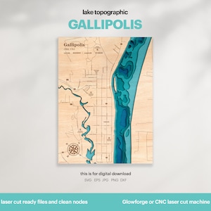 Gallipolis Topographic Map SVG: 3D Wood Wall Art (Digital Download)