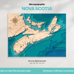 Decorazione per casa sul lago, mappa della Nuova Scozia in formato SVG, regalo di decorazione da parete in legno, topografica, mappe personalizzate in 3D, mappa batimetrica artistica, Xtool, DOWNLOAD DIGITALE