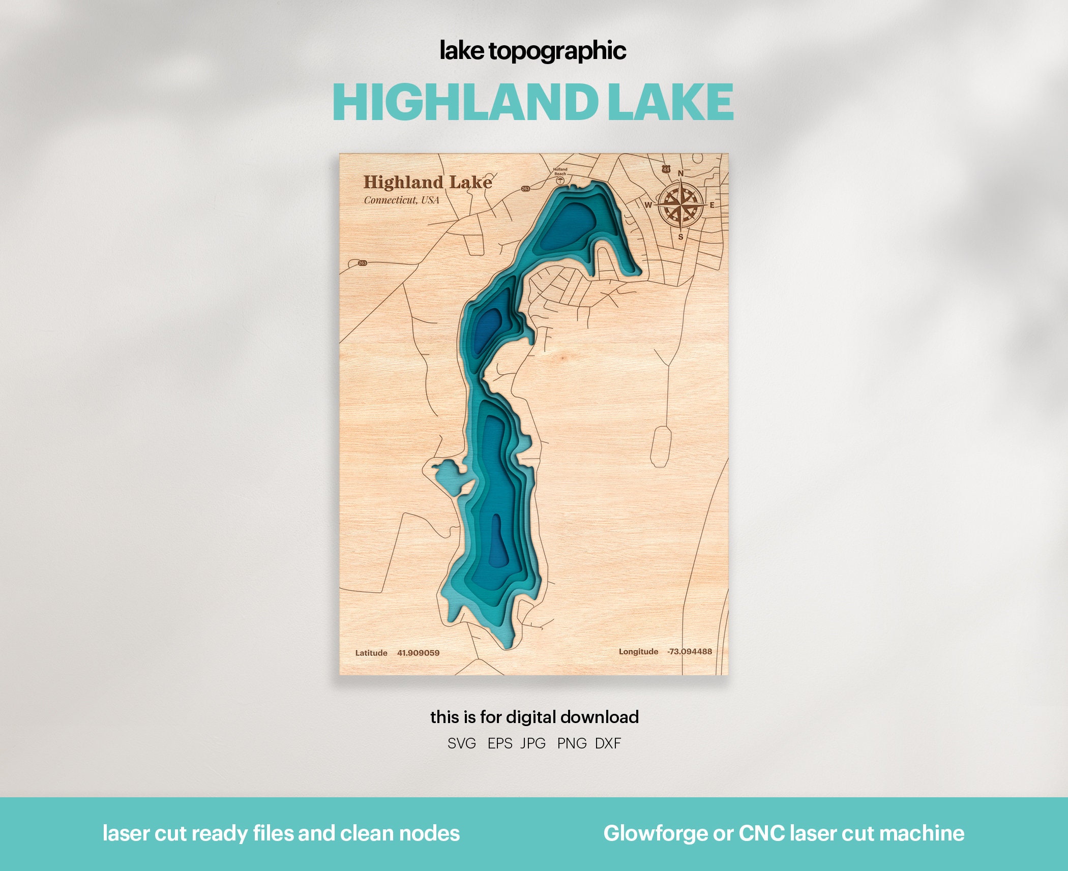 Lake House Decor, Highland Lake Map SVG, Wood Wall Decor Gift