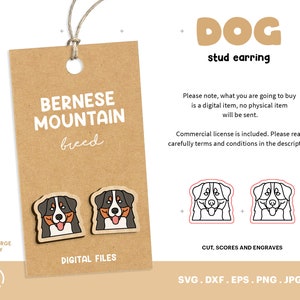 Berner Berg Ohrstecker, Laser geschnitten Datei Vorlage, Hund Ohrstecker, Holz Ohrring SVG, Accessoires Hundeliebhaber, Glowforge