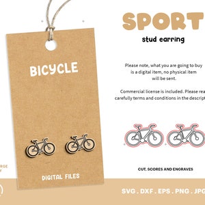 Fiets Stud Earring Laser Cut File Template, Sport Stud Earring, Earring SVG, Laser Cut Files, Glowforge, Hout graveren