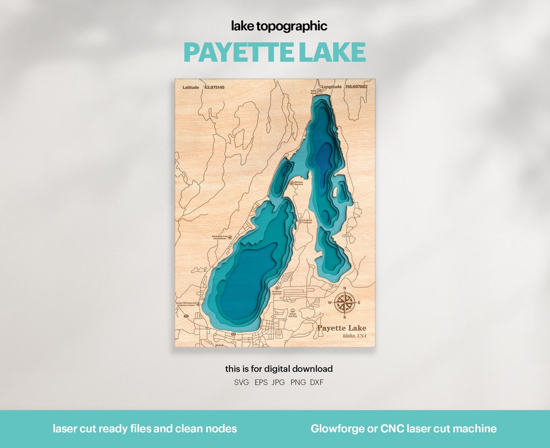 Lake House Decor, Payette Lake Map SVG, Map Art, Wood Wall Decor