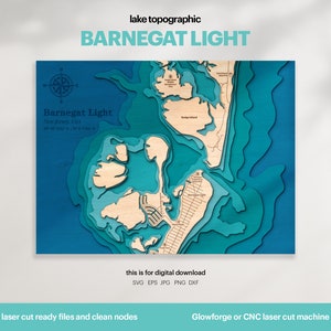 Decoración de la casa del lago, Mapa de luz de Barnegat SVG, Regalo de decoración de pared de madera, Topográfico, Mapas personalizados 3D, Arte de mapas batimétricos, Xtool, DESCARGA DIGITAL