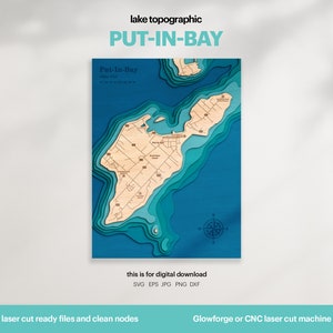 Decorazione della casa sul lago, inserisci la mappa di Bay Island in formato SVG, regalo di decorazione da parete in legno, topografica, mappe personalizzate 3D, arte della mappa batimetrica, Xtool, DOWNLOAD DIGITALE