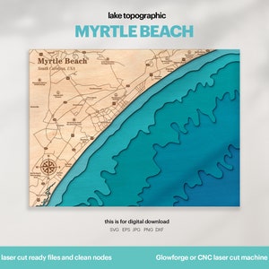 Decorazioni per la casa sul lago, mappa di Myrtle Beach in formato SVG, mappa artistica, decorazione da parete in legno, regalo mappe, laghi topografici di profondità, Glowforge, Xtool, DOWNLOAD digitale