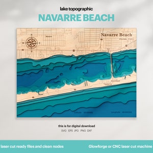 Lake House Decor, Navarra Strand Karte SVG, Holz Wand Dekor Geschenk, Topographisch, 3D Benutzerdefinierte Karten, Bathymetrische Karte Kunst, Xtool, DIGITAL DOWNLOAD