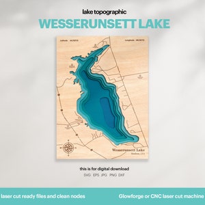 See Haus Dekor, See Wesserunsett Karte SVG, Leben am See, Karte Kunst, Holz Wand Dekor Geschenk, Topografisch, Laser Cut Datei, Xtool, DIGITAL DOWNLOAD