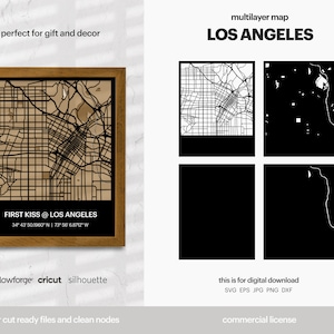 Los Angeles gelaagde stadsplattegrond, stadsplattegrond kunst aan de muur, multi-gelaagde stratenkaart, kaart wanddecoratie, laser gesneden bestand, Glowforge, SVG-bestand