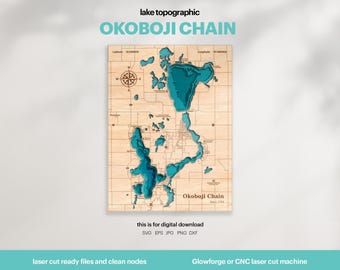 Okoboji Chain Map SVG : 3D Topographic Lake House Decor (Digital Download)