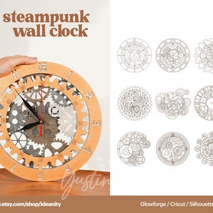 10 Bundle Multilayer Steampunk Wall Clock, Wall Clock, Home Decor, Wooden Clock, Multilayer, Steampunk, Laser Cut Files, Glowforge