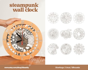 Steampunk Wall Clock Laser Cut Files: Multilayer Wooden Design (SVG, DXF)