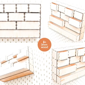 Pegboard Accessories Drawer 4 Level, Pegboard Accessories, Pegboard Crafting , Pegboard Shelf, Laser Cut File, Glowforge, For 3mm Wood