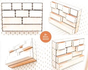 Pegboard Drawer Organizer: 4-Level Laser Cut File (3mm Wood)