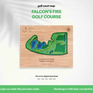 Falcon Golf Course Map, Golf Map, Gift for Golfer, Wood Map Layered Course, 3D Custom Maps, Golf Art, Xtool, DIGITAL DOWNLOAD