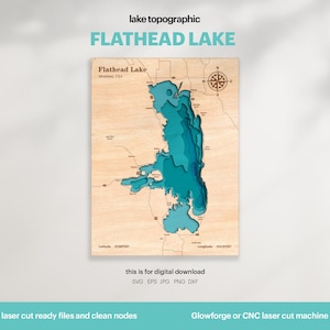Flathead Lake Map SVG : 3D Topographic Lake House Decor (Digital Download)