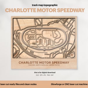 Racetracks kaart topografie, North Carolina Speedway kaart SVG, beroemde circuit racebaan, 3D houten baankaarten, Xtool, digitale DOWNLOAD
